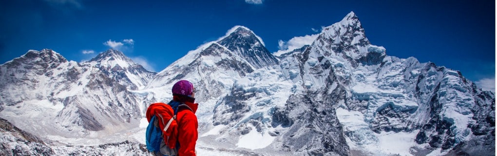 Woman looking at view on Himalayas