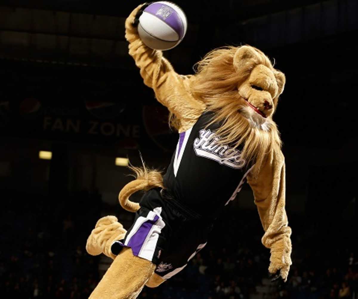 Slamson the Lion, the Sacramento Kings mascot, in action against