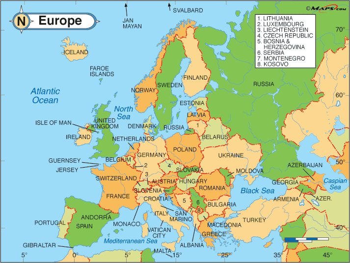 Map of Europe with Facts, Statistics and History