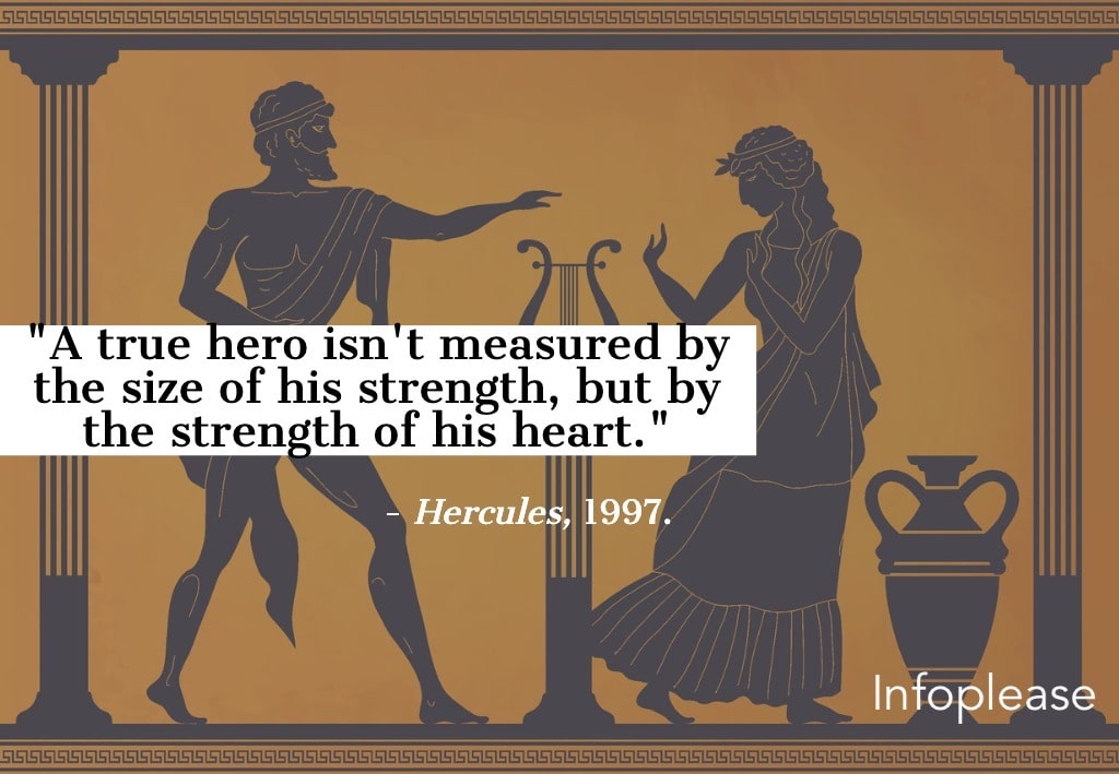 Hercules quote over ancient Greek pottery art