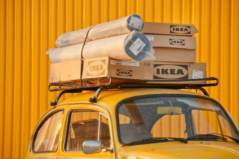 IKEA boxes on top of a car